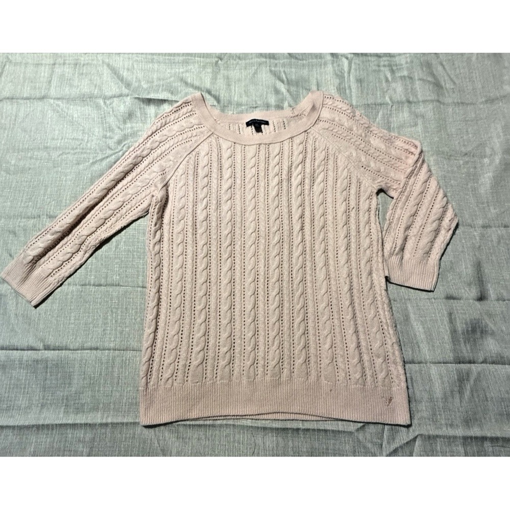 American Eagle Outfitters Women's Pink 3/4‎ Sleeve Cable Knit Sweater Medium